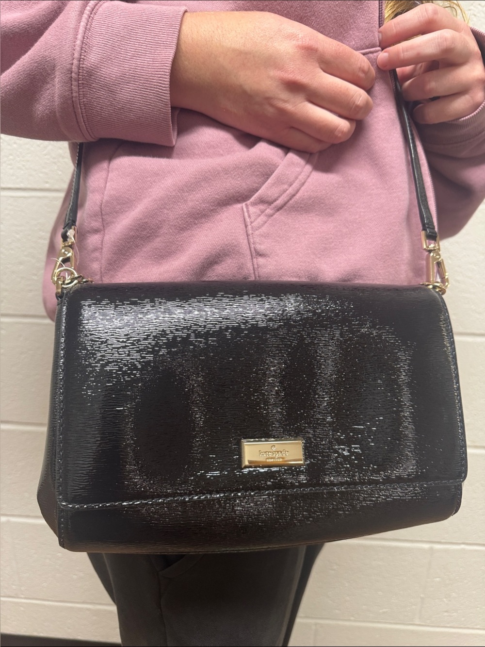 kate spade Black Patent Crossbody with Gold Hardware